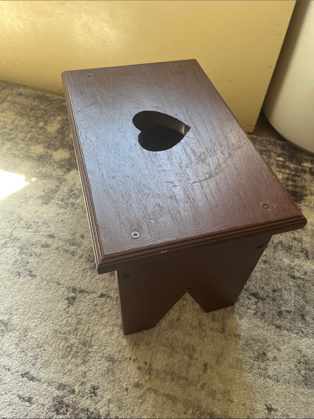 Vintage Handmade Wooden Step Stool with Heart Cutout - Brown